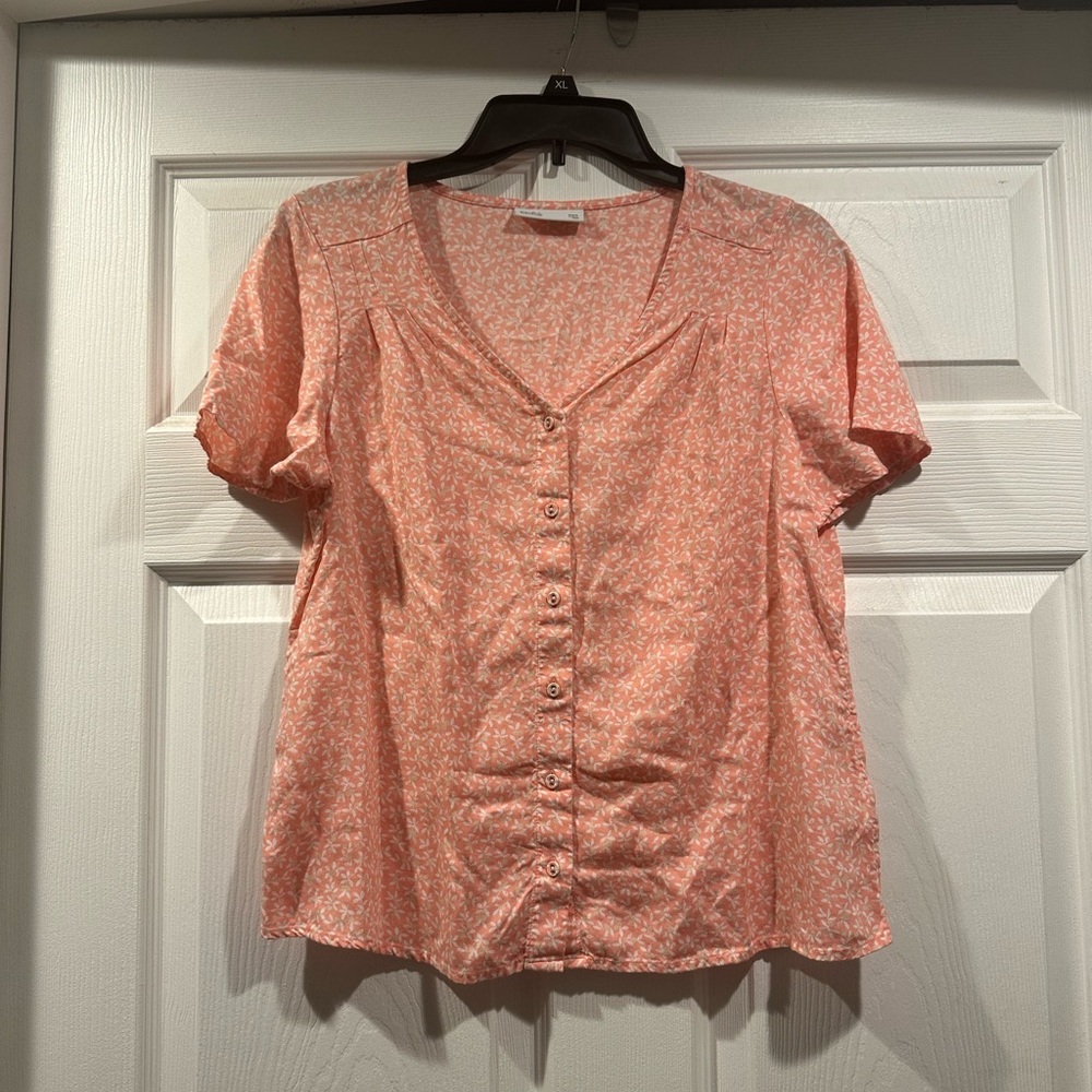 Croft & Barrow Pink Floral V-Neck Blouse